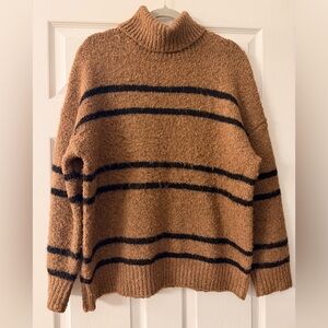 Line and Dot - oversized Brown Striped Turtleneck Sweater